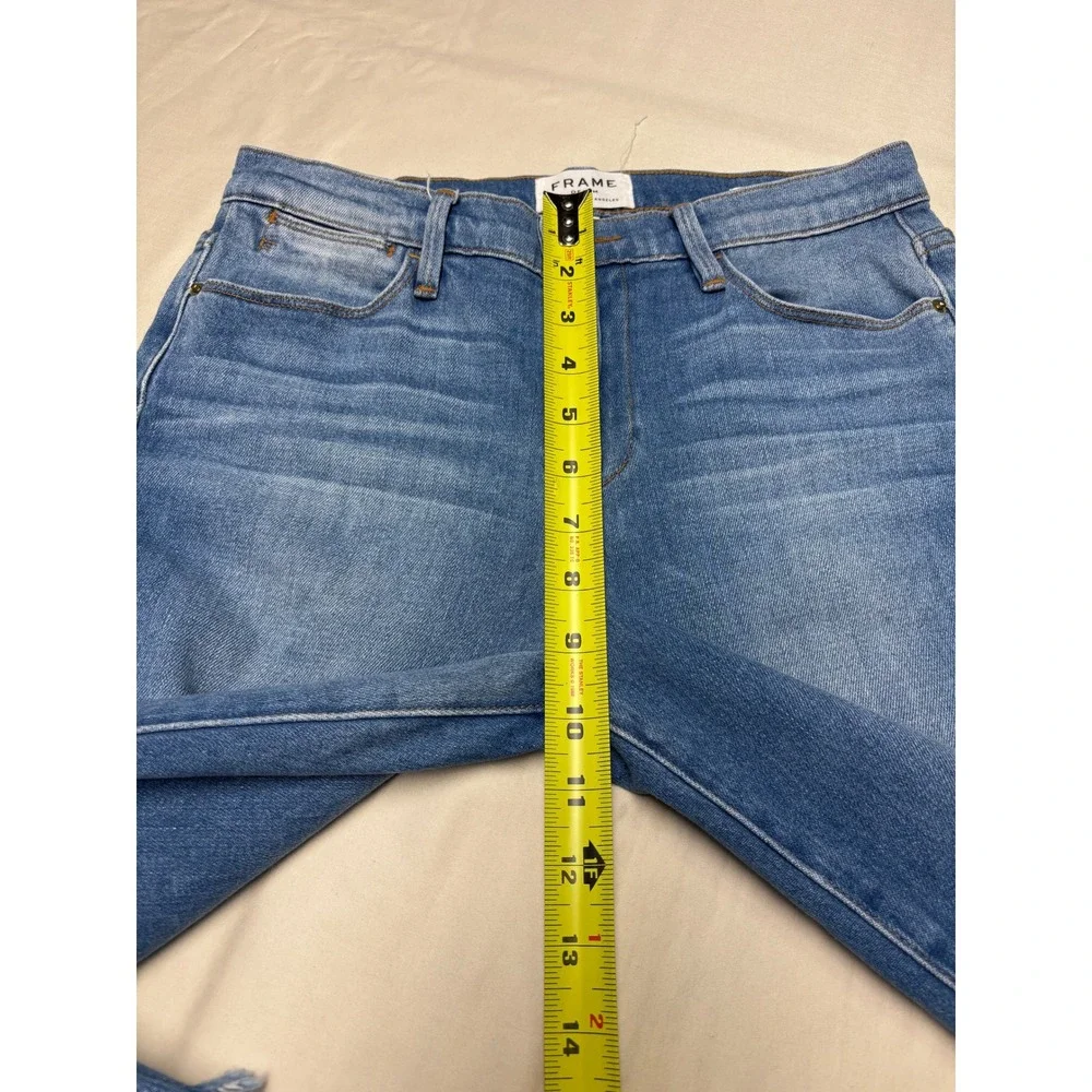 Frame Denim Le High Straight Jeans Opus Blue Raw Hem LHSTRB969 Womens Size 26X26